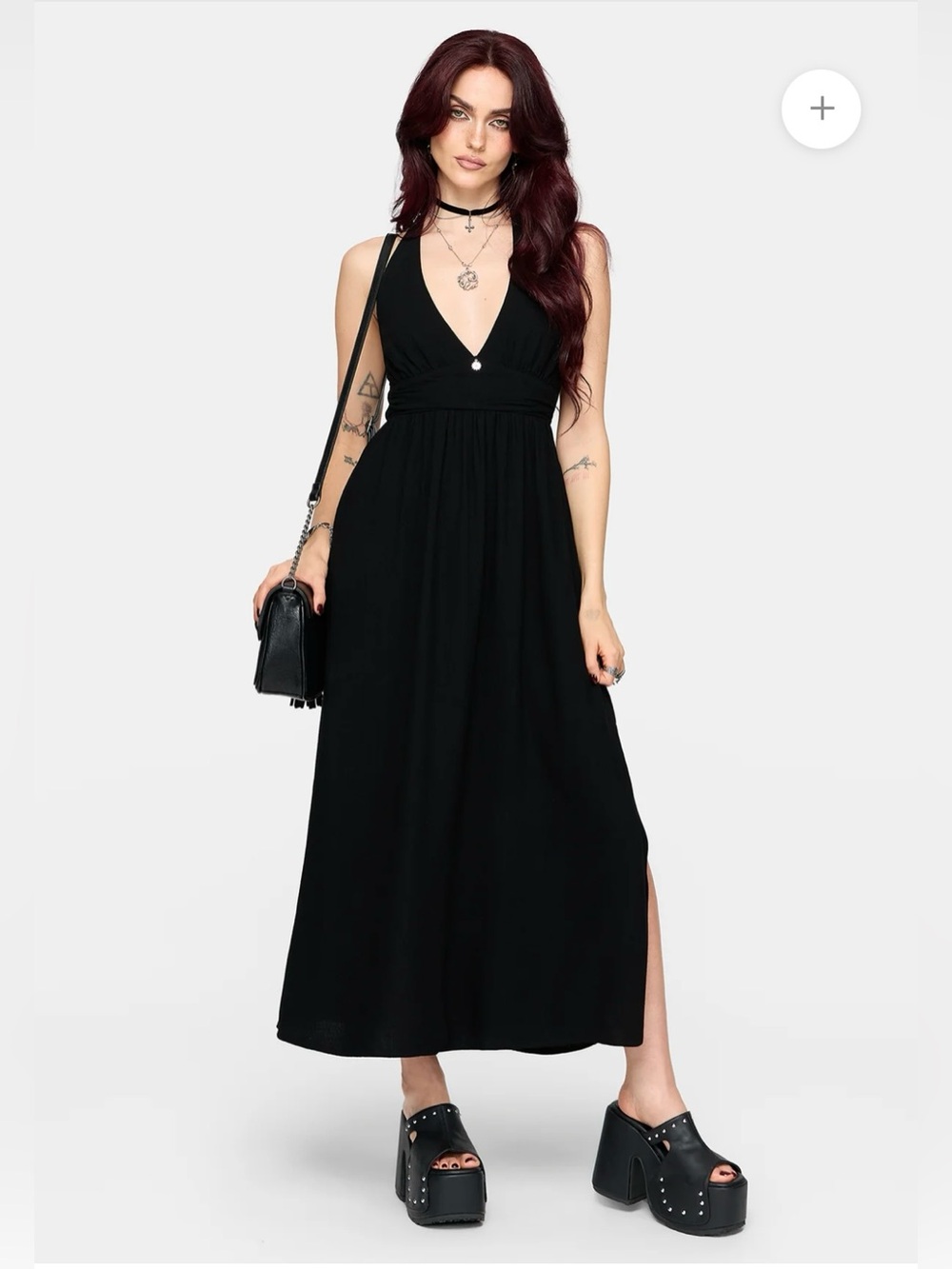 NWT Disturbia Twyla Black Halter Midaxi A-line Slit Dress Linen Blend Sz 6n